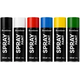 SÜDOR Sprayfarben-Set 6 Farben je 200 ml. Schnelltrocknende Graffiti-Farben. Sprühdose Spraydose. Grundfarben Schwarz Weiß Blau Grün Rot Gelb. Sprühfarben für Holz, Stein, Wand, Metall, Glas, Keramik