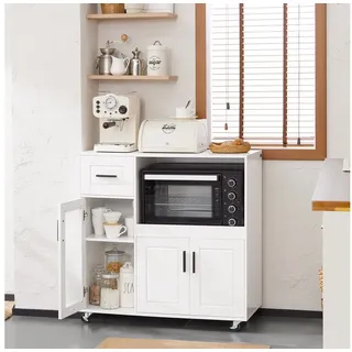 SoBuy Sideboard auf Rollen Küchenwagen Mikrowellenschrank Rollwagen Fsb78-w