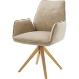 DELIFE Polsterstuhl Zoa-Flex, Holzgestell kantig Natur Mikrofaser Beige Vintage Taschenfederkern beige|weiß 58 cm x 91 cm x 64 cm