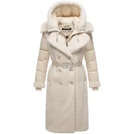 Navahoo Damen Langer Materialmix-Wintermantel warmer Plüschmantel aus angesagtem Materialmix und herausnehmbarem Einsatz mit Kapuze Kuscheltraum 14 Offwhite Gr. XXL (44), weiß, Obermaterial 1: 100% Polyester. Obermaterial 2: 100% Nylon.