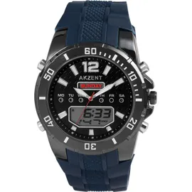 Akzent Herren-Uhr Silikon Leuchtzeiger Analog Digital 2420025 Blau