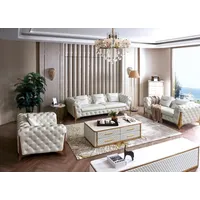 JVmoebel Chesterfield-Sofa Luxuriöses Chesterfield Sofa-Set aus Leder in Weiß und Gold, Set, Made in Europa beige|weiß