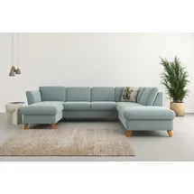 Home Affaire Wohnlandschaft HOME AFFAIRE "Trelleborg U-Form", blau (aqua), B:307cm H:86cm T:213cm, 100% Polyester, Sofas, Wohnlandschaft, Federkern-Polsterung, wahlweise mit Bettfunktion und Stauraum