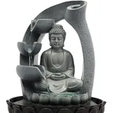 Zimmerbrunnen, Zen Tischbrunnen mit LED Lichtern Beleuchtung und Tauchpumpe, Buddha Motiv Springbrunnen Ornament, Tischplatte Wasserbrunnen Wasserfall Gartenbrunnen Deco für Foyer, Büro