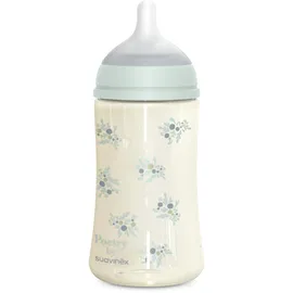 Suavinex Suavinex, Babyflasche 270 ml mit physiologischem SX Pro Silikon-Sauger, Antikolik-Ventil, mittlerer Durchfluss (M), für Flüssigkeiten mittlerer Dichte, Milch, Säfte, Wasser. Babys +3 M. Poetry Blau