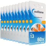 audibene Hörgerätebatterien Typ 13 orange, Batterien für Hörgeräte 60 Stück Vorratspack, Made in Germany, Wireless Approved, quecksilberfrei
