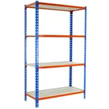 Proregal Schwerlastregal Mid Muli HxBxT 150 x 80 x 30 cm 4 Fachböden Fachlast 150 kg Blau-Orange