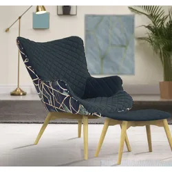 Sessel INOSIGN "Duke Print", blau, B:71cm H:90cm T:87cm, Sessel, Karoprägung im Sitzbereich und Dekostoff auf der Rückseite