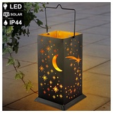 ETC Shop LED Solar Leuchte schwarz-gold Dekor Stanzungen Garten Laterne Mond Sterne Außen Lampe