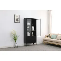 Mein-Regal Vitrine Paris Schwarz aus Metall mit Schubladen und Glastüren