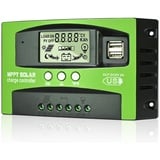 MPPT 60A Solar Laderegler 12V 24V Solarregler, MPPT Solarladeregler 60A mit Temperatursensor 2 USB Ports LCD Display, Passend für Sonnenkollektor 12V 24V Blei Säure und Lithium Batterien