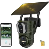 VOOPEAK 4G LTE Doppelobjektiv Wildkamera Solar, 1080P Live Übertragung, Wildkamera mit Handyübertragung APP SIM Karte, 355° Pan 90° Tilt, Dualer PIR-Sensor Bewegungsmelder Nachtsicht Wasserdicht