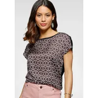 LAURA SCOTT Shirtbluse, aus glänzendem Satin, Gr. 44, schwarz-rosa-gemustert,