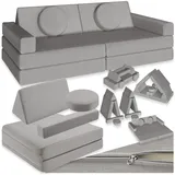 Tectake tectake® Spielsofa, 8-teilig, flexible Anordnung, Leinenbezüge, abnehmbar und waschbar, stapelbar
