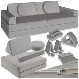 Tectake tectake® Spielsofa, 8-teilig, flexible Anordnung, Leinenbezüge, abnehmbar und waschbar, stapelbar
