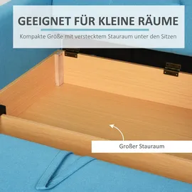 Homcom Schlafsofa mit Bettfunktion, Polstersofa mit Stauraum, Rückenkissen, Schlafcouch für Wohnzimmer, Polyester, Holz, Hellblau,