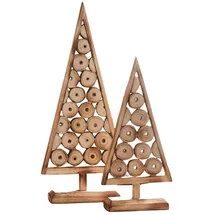 Dekoleidenschaft 2X Dekofigur Tannenbaum aus Holz, 80 + 110 cm hoch, Weihnachtsdeko aus geflammtem Paulownia-Holz, Holzdeko groß, Weihnachtsbaum-Alternative