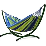 Potenza Outdoor Hängematte mit Gestell für 2 Personen I Baumwolle Doppelhängematte XXL 220x160, 200kg I Hängemattengestell 220kg, wetterfest (Grün, Gestell Grün)