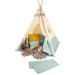 Spielzelt PINOLINO "Tipi Yuma" Spielzelte beige (natur, blau) Kinder Spieltunnel Spielzelt mit Zeltstangen aus Holz