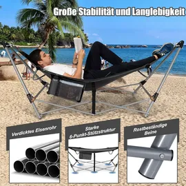 Costway Hängematte mit Gestell, und Tragetasche, Hängemattengestell bis 150kg - Schwarz