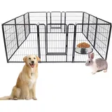 ACXIN Welpenauslauf Freigehege für Hund Faltbar 12 Gitter Tierlaufstall mit Tür 65x80cm Hundelaufstall Innen/Außenbereich, Mattschwarz