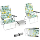 KOMFOTTEU Strandstühle klappbar mit Tisch, Campingstühle mit Kopfstütze & Verstellbarer Rückenlehne, Beachchair mit Eisbeutel & Getränkehalter... - Grün