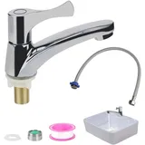 Edelstahl Gäste WC Wasserhahn, Einhebel Bad, Klein Kaltwasser mit Filtermünder 60cm Anschlussschlauch