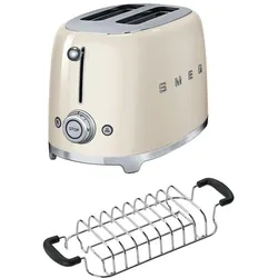 Toaster 2 Scheiben Set Toaster mit Brötchenaufsatz in Creme, 950W