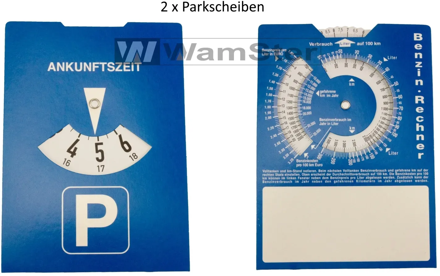 2 x Europa Parkscheibe Parkuhr mit Benzinrechner neutral