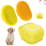 Shampoo Bürste Bubble Brush, Haustier Silikon Badebürste, 3 Stück Badebürste Hunde, Hundeshampoo Bürste, Weiche Silikon Badebürste für Hunde und Katzen, Nachfüllbares Duschgel(Gelb)