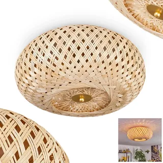 Deckenleuchte Bauro, moderne Deckenlampe aus Holz/Rattan/Metall in Natur/Messingfarben, Deckenleuchte im Boho-Design mit tollem Lichteffekt an der Decke, Ø 40cm, 3-flammig, 3x E27, ohne Leuchtmittel