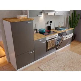 Respekta Küchenzeile ohne E-Geräte LBKB280WG 280 cm Grau-Weiß Glänzend