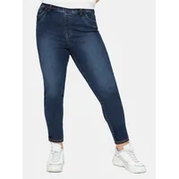 sheego Jeansjeggings SHEEGO, Damen, Gr. 48, Normalgrößen, blau (dunkelblau denim), 76% Baumwolle, 22% Polyester, 2% Elasthan, unifarben, lang, Jeans
