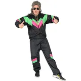 Foxxeo 80er Jahre Kostüm für Erwachsene Premium 80s Trainingsanzug Assianzug Assi - Herren Größe S-XXXXL - Fasching Karneval Anzug, Farbe Schwarz-grün-pink, Größe: XL