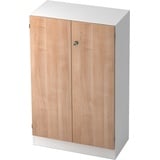 bümö office Aktenschrank abschließbar, Büroschrank klein aus FSC-Holz, 80cm breit in Weiß/Nussbaum - abschließbarer Schrank, Büroschrank