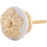 Knober Möbelknöpfe Edel Keramik Weiß Porzellan 40mm Landhausstil Shabby-Chic Schrankknopf Türgriff (Gold AD01)