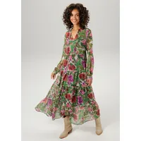 Aniston CASUAL Maxikleid Blumendruck Batik-Look Mehrfarbig 40