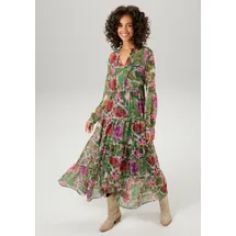 Aniston CASUAL Maxikleid Blumendruck Batik-Look Mehrfarbig 40