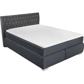 LEONIQUE Boxspringbett LEONIQUE "Rumba", grau (dunkelgrau), B:170cm L:213cm, Samtoptik (100% Polyester), Komplettbetten, Boxspringbett Seniorenbett Polsterbett, Taschenfederkern-Matratze in Härtegrad 3, in 4 Breiten, incl. Topper