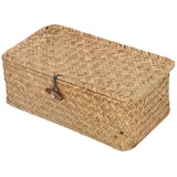 Akozon Natürlicher Seegras-Aufbewahrungskorb, Gewebte, Rechteckige Regalkörbe mit Deckel, Desktop-Organizer (M)