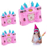 relaxdays Papierdekoration 3 x Pinata Schloss blau|rosa