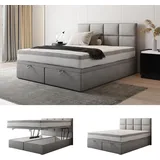 Trada Tropea Boxspringbett 140 x 200 mit Bettkasten Grau - Grau