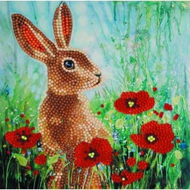 Craft Buddy Crystal Art Card Kit, Wild Poppies and the Hare, Hase, 18x18cm, Kristall-Kunstkarte, Diamond Painting