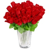 Relaxdays rot, Kunstrosen, Kunstblumen, künstliche Dekoblumen, 48 Stück mit Stiel und Blättern, Köpfe, H: 26 cm,