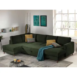 best mobilier Lisa Design Jake - Wohnlandschaft - mit Schlaffunktion und Bettkasten - 7-Sitzer - aus Cord - links Grün