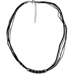Steuer Modeschmuck Collierkette Textilkette, schwarz, mit silberfarbener Herzapplikation