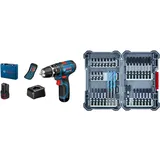 Bosch Professional 12V System Akku Schlagbohrschrauber GSB 12V-15 (inkl. Akku + Ladegerät, 10-tlg. Bitset, im Werkzeugkoffer) + 35-tlgs. Bohrer Bit Set (Pick and Click, Zubehör, Bits+ Universalhalter)