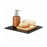 HOOZ Eckregal Glasregal Eckablage ESG – 6 mm, quadratisches Duschregal mit Halterung, Eckregal, Platzsparende Glasablage für Dusche, Bad, Küche oder Wohnraum schwarz 25 cm x 25 cm