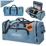 monzana MONZANA® Sporttasche & Reisetasche mit Schuh & Nassfach 90Liter 65x32x33cm Tragegurt Seitenfach Wasserabweisend Weekender Fitness Duffle GMY Bag Blau