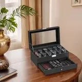 Uhrenbox, Uhrenkasten mit Glasdeckel, 2 Ebenen, für 12 Uhren